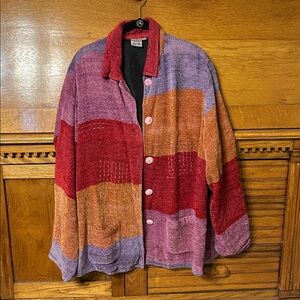 Parsley & Sage Multicolor Patchwork Embroidered Cardigan Sweater Artsy Boho